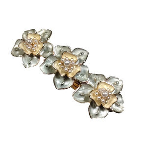 Hair Barrette Tension Clip Mint Green Faux Pearls Wedding Church Pageant 2 1/4"